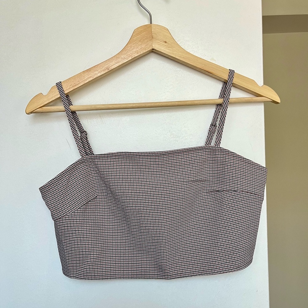 Missguided Women’s Houndstooth red black Crop top Bustier tank US 4 Small NWT